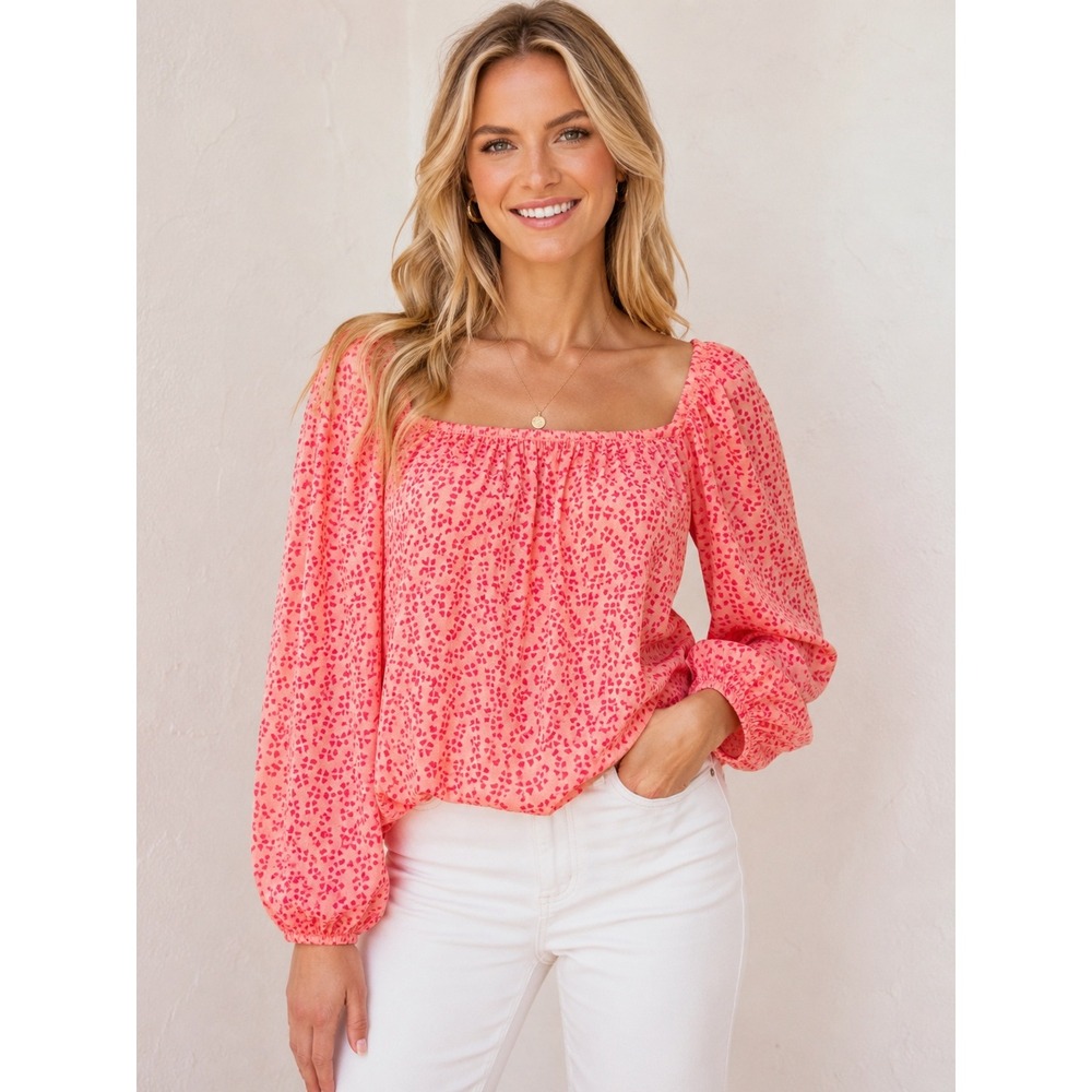 Vineyard Vines Womens XS Coral Pink Puff Sleeve Blouse Coastal Preppy